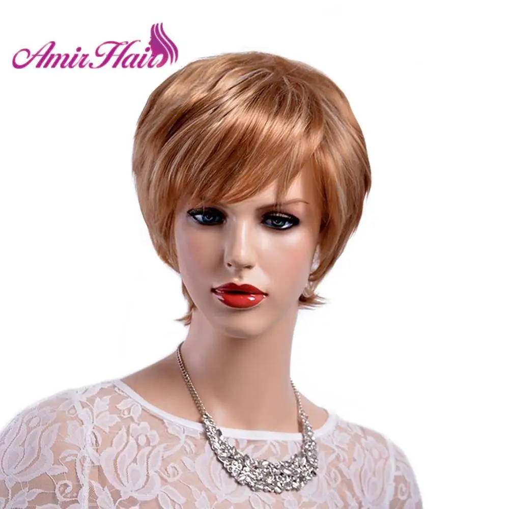 Amir ombre парики короткие светлые парики синтетические женские короткие парики с прической для Afirca американские женские Парики Perruque - Цвет: Платиновая блондинка