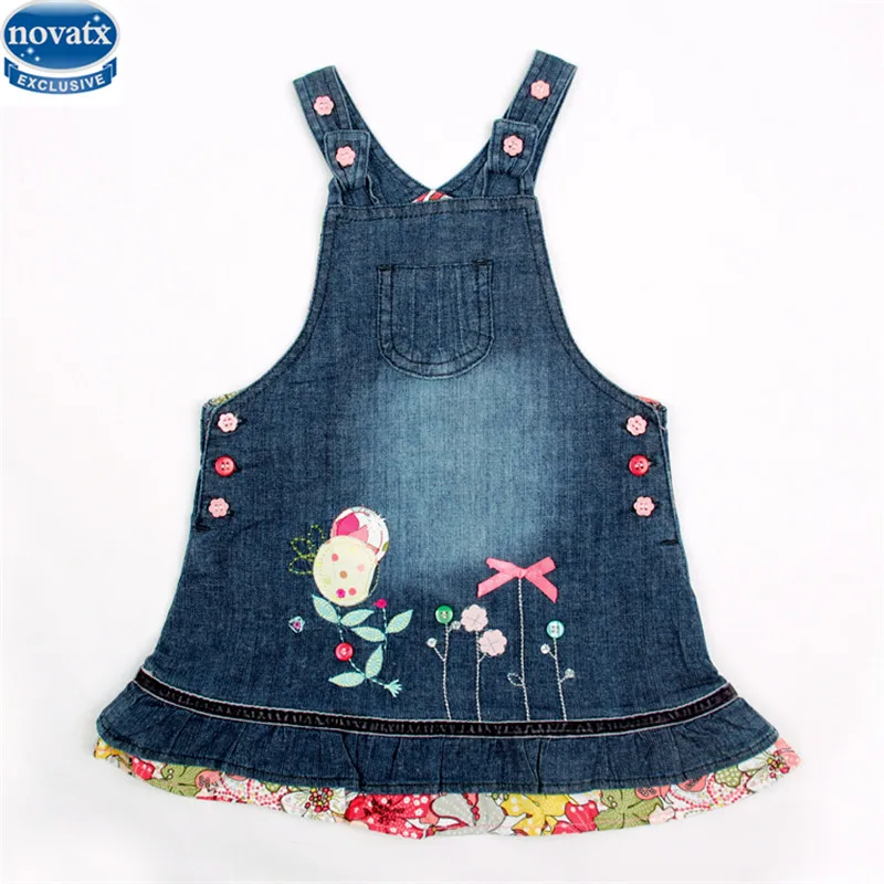 noavtx H2706 retail baby girl dress new kids children sleeveless floral causal girl dress new cowboy