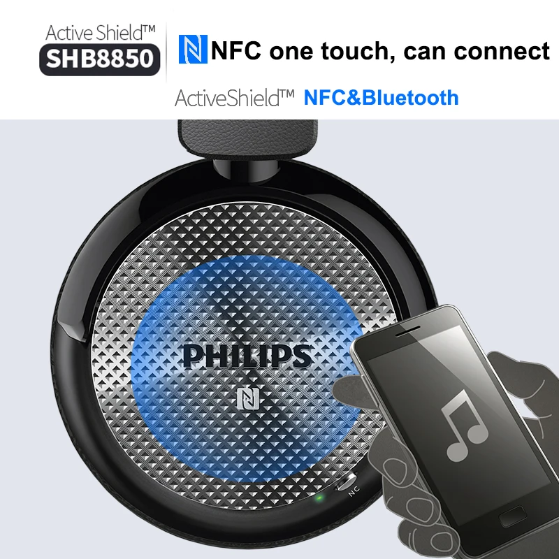 US $75.06 Original Philips SHB8850 wireless headset Bluetooth active noise reduction powerful beterry NFC Earphone with microphone