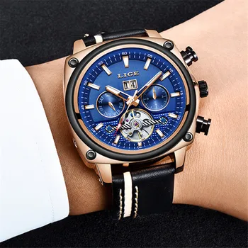 

Men Watches Fashion Tourbillon Automatic Mechanical Watch Men Leather Big Dial Waterproof Sport Watch Male Relogio Masculino