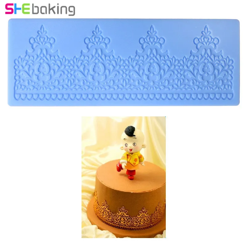 Shebaking 1 шт. силиконовый коврик кружева Sugarcraft Торта Помады Шоколад формы для выпечки свадебный торт границы украшения