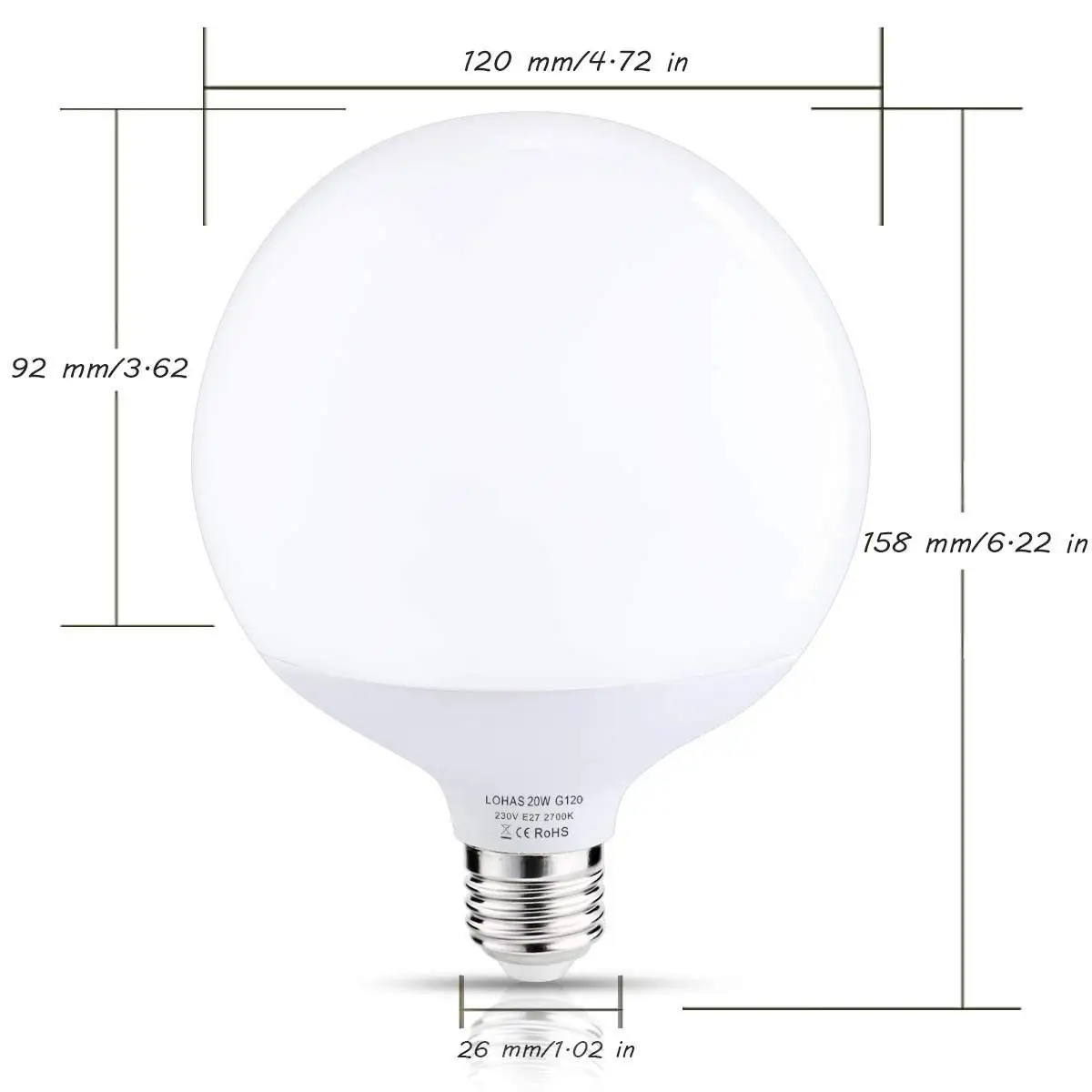 Светодиодный светильник 20 Вт Глобус G120 E27 Эдисон винт 200 Вт эквивалент галогенных ламп теплый белый 2700K 1800lm угол луча 270 градусов