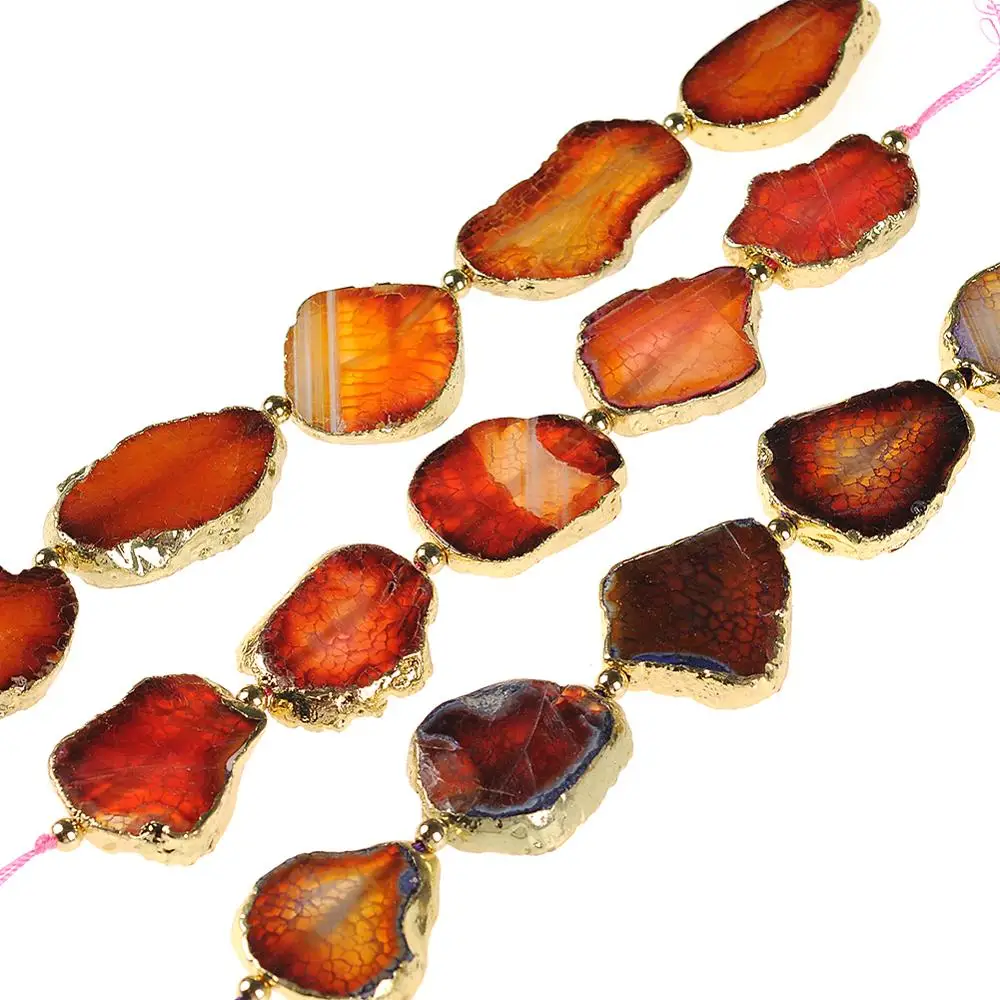 

Natural Cracked Dragon Veins Stripe Agates Slice Slab Gem Stone Gold Edged Loose Strand Nugget Beads for DIY Jewelry Makinge