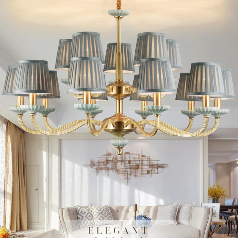 

New-Classical copper LED Chandelier lights Traditional ceramic home lighting fixture vintage living room bedroom Chandelier lamp