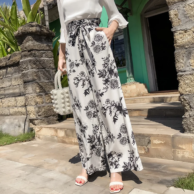 

Pottis2018 new holiday large size bohemia wide leg pants beach travel high help printing trousers