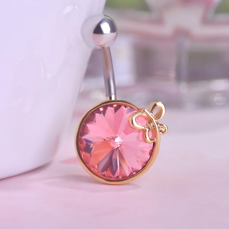 Blucome 316l Хирургическая пупка Сталь Горный Хрусталь Gem С Бантом Пупка Кольца