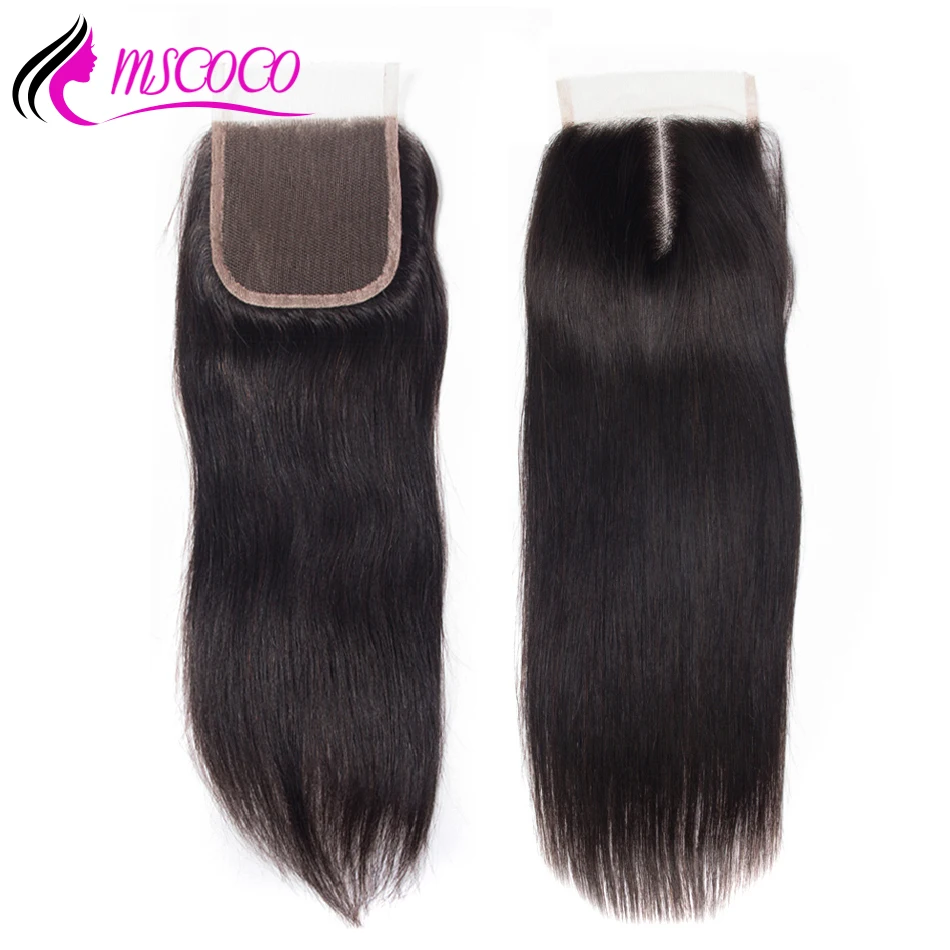 

Mscoco Human Hair Straight Lace Closure 5x5 Free Middlle Part Closure Brazilian Remy Hair Closure With Baby Hair Bleached Knots