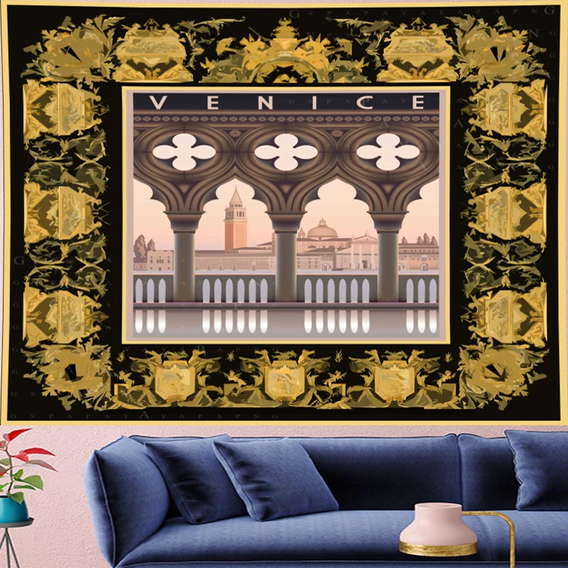 

Court style retro Deconstruction building Tapestry Vintage personality Retro poster macram Wall Hanging home decor GN.PAPAYA