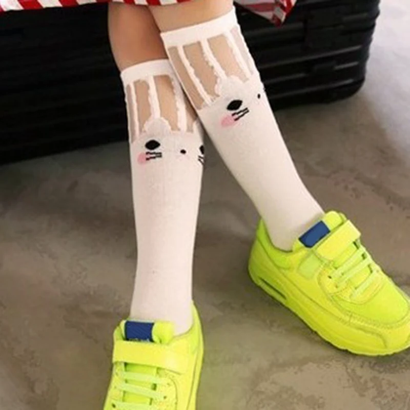 WT4 Cute Cartoon Children Socks Lovely Cat For Baby Girls Children Knee High Socks Print Animal Long Over Knee Socks - Цвет: WT4