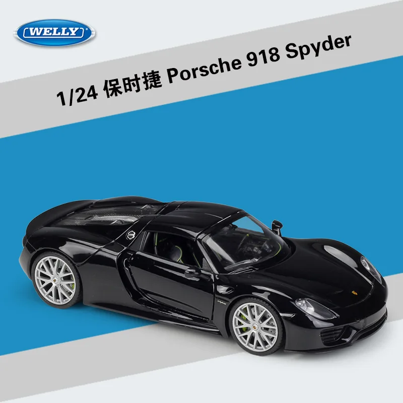 Black WELLY 1:24 масштаб высокая имитационная модель автомобиля Металл Porsch 918 Spyder сплав спортивный автомобиль Diecasts автомобиль игрушка автомобиль для детей подарок для мальчиков - Цвет: Black