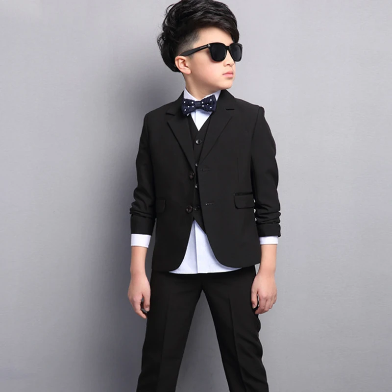 Boys Black Prom Suits Children 4PCS Wedding Tuxedo for Party Graduation