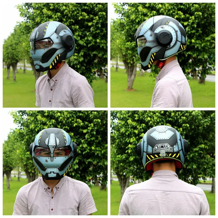 SOMAN Iron Man Motorcycle Helmet Flip up Motorbike Robot Style Helmet Motocross Casco Moto Cross Helm DOT Approval 515