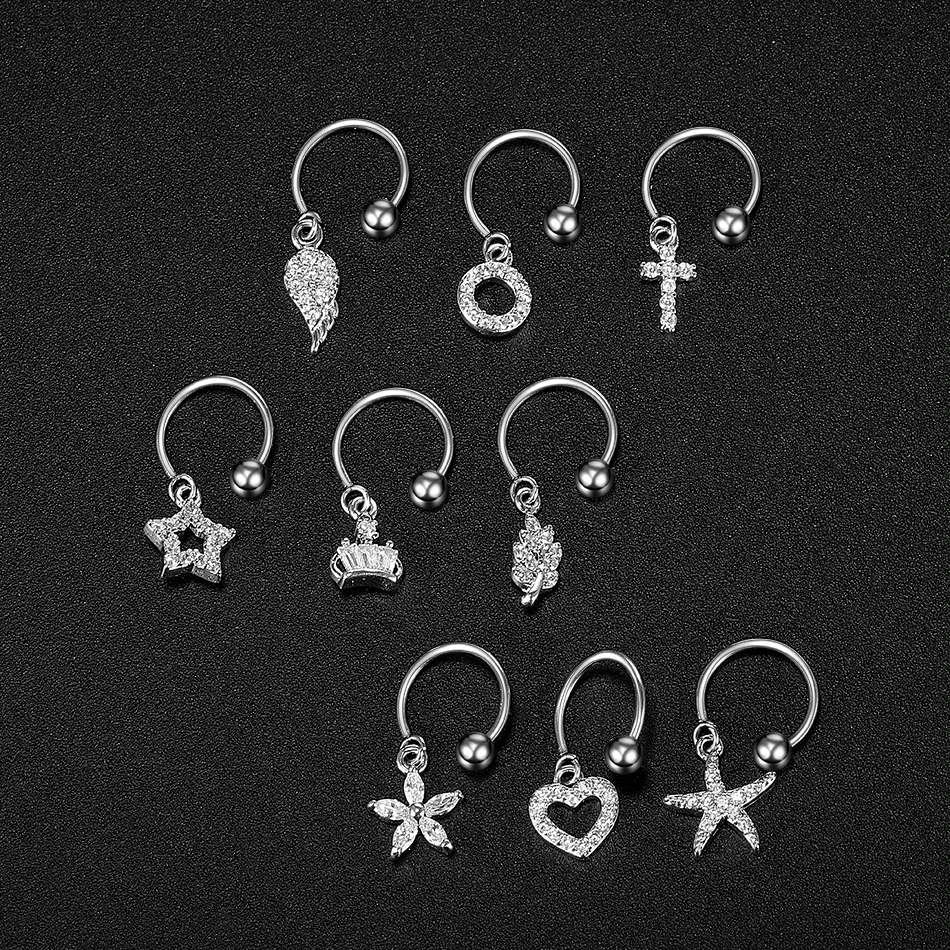 1Pc/lot 9 Styles Choosable Steel Crystal Tragus Ear Piercing Daith Rook Earrings Helix Cartilage Studs Hoop Tragus Lip Ring 20G