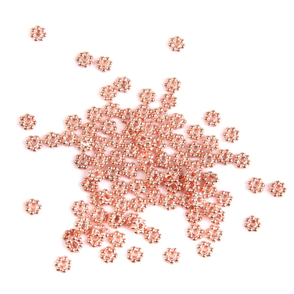 Phenovo 100x Rose Gold Snowflake Flower Alloy Spacer beads Jewellery Findings  DIY Accessories for Necklace Earrings Making 4mm 