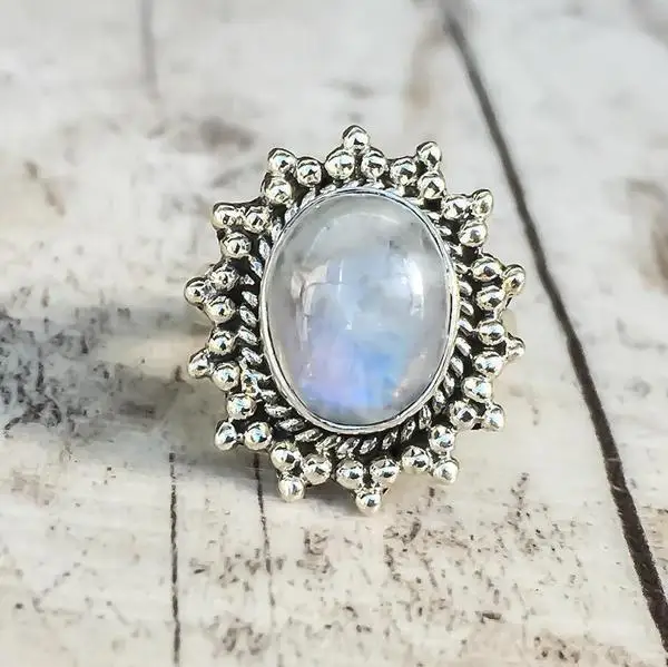

Vintage Ehthic Finger Ring Thai Silver Natural Moonstone Rings for Women Wedding Party Ring Jewelry Accessories