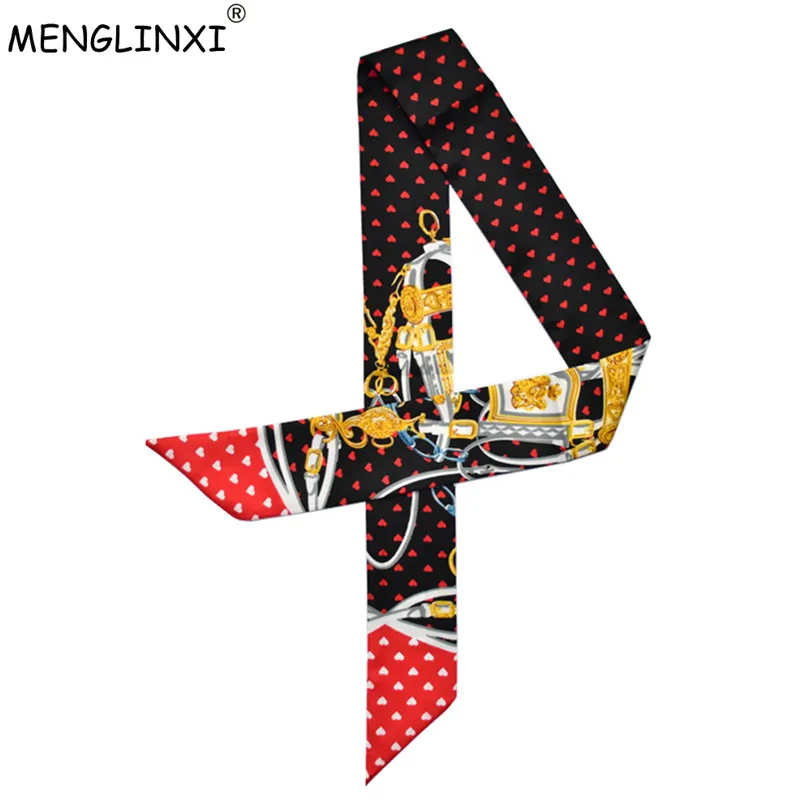 

2023 New Design Scarf Small Heart Print Women Silk Scarf Fashion Head Scarf Brand Handle Bag Ribbons Small Long Scarves Z0