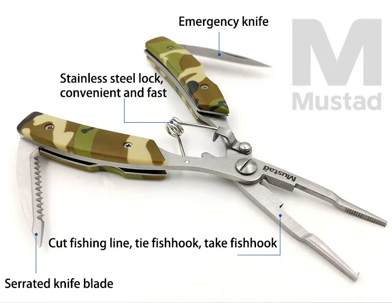 Mustad утонченность мультипликатор рыболовные плоскогубцы MT023C многофункциональные нержавеющая сталь приманки клещи отрезать PE леску снять рыболовный крючок Pesca