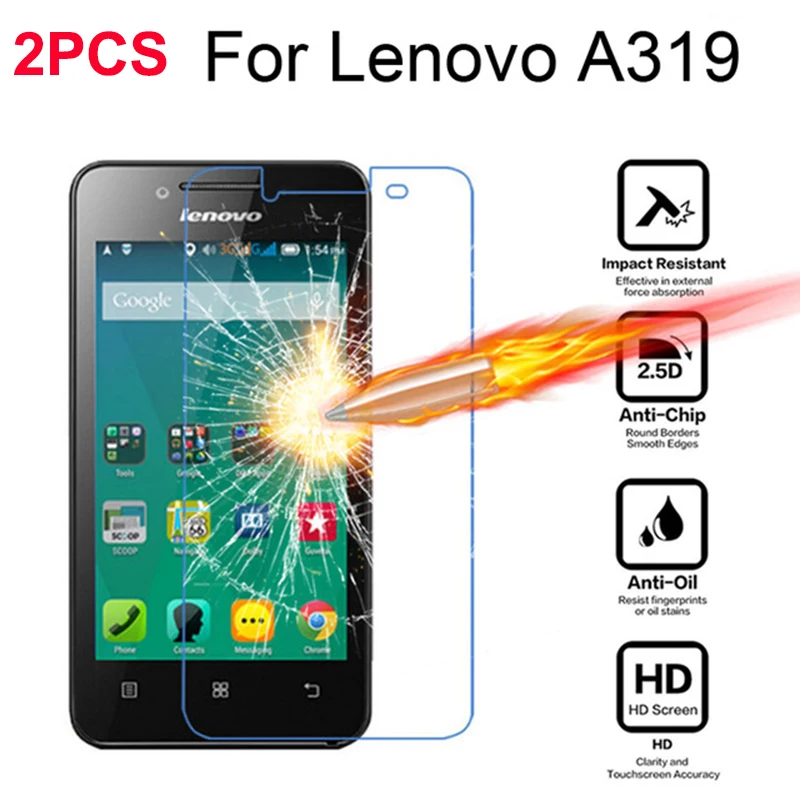 

2PCS For Lenovo A319 Tempered Glass For Lenovo A319 A 319 Screen Protector Protective Flim For Lenovo A319 Glass Film 9H 2.5D ><