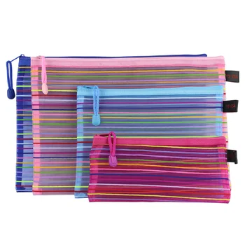

5pcs Rainbow Stripe A4 A5 B5 Document Bags Simple Nylon Mesh Pouch Office File Bag with Zipper School Supplies Stationery