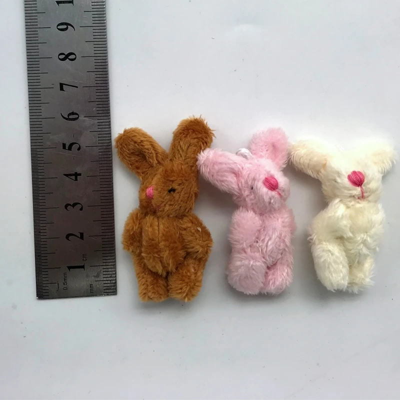 100pc/lot  3.5cm 4.5cm  Soft Mini Joint Rabbit Pendant  Bunny For Key Chain Bouquet Toy Doll DIY Ornaments Gifts