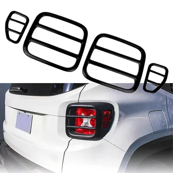 

JEAZEA 4Pcs Iron Black Rear Tail Light Lamp Guard Cover Decoration Sticker For Jeep Renegade 2015 2016 2017 Car Accessories