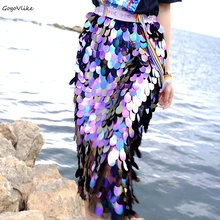 Шикарная юбка-Русалка с блестками, эластичная талия,, Женская юбка с высокой талией, женские блестящие вечерние юбки, корейский стиль LT623S50