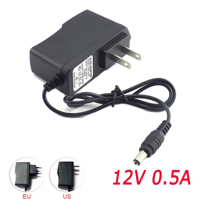 500mA Мощность конвертер адаптер питания AC к DC 12V 0.5A Питание US EU Plug Переключатель 5 мм