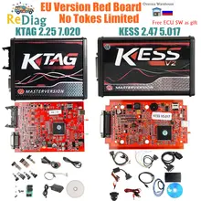 Новейший V2.47 KESS V2 V5.017 OBD2 менеджер ЕС Онлайн Красный PCB ECU программирование 4LED KTAG V2.25 7,020 Mater версия BDM зонд 22 шт