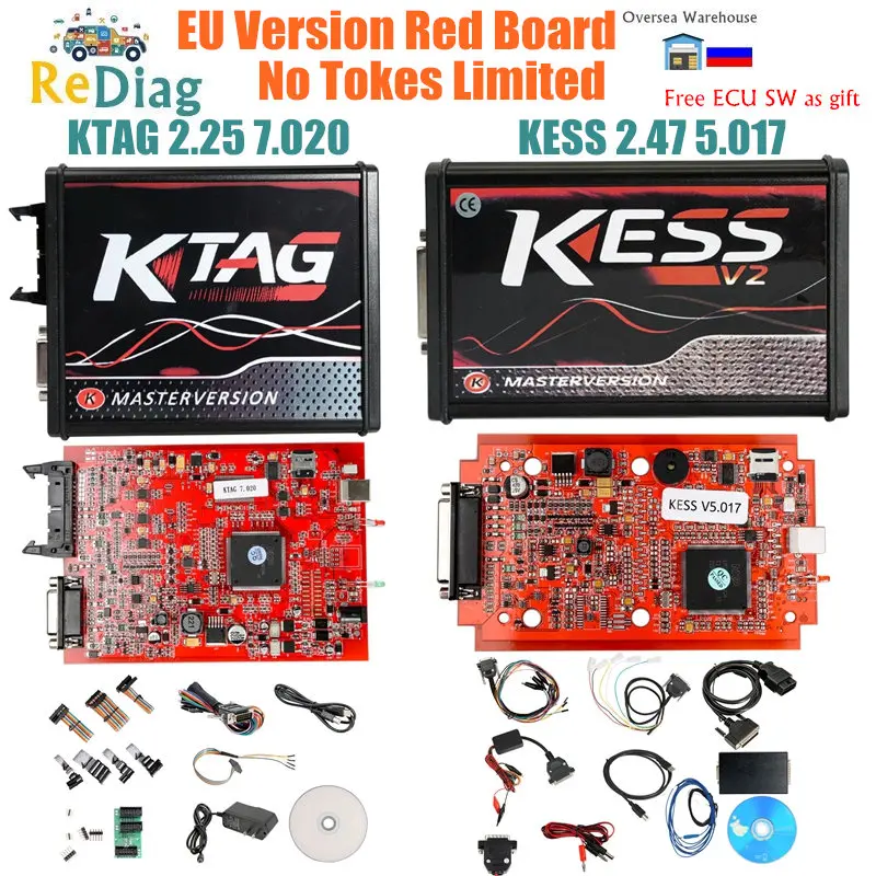 

EU Version KTAG V7.020 Newest V2.25 Master Version No Tokens Limited KESS V5.017 V2.47 ECU Chip Tuning Tool Red Board