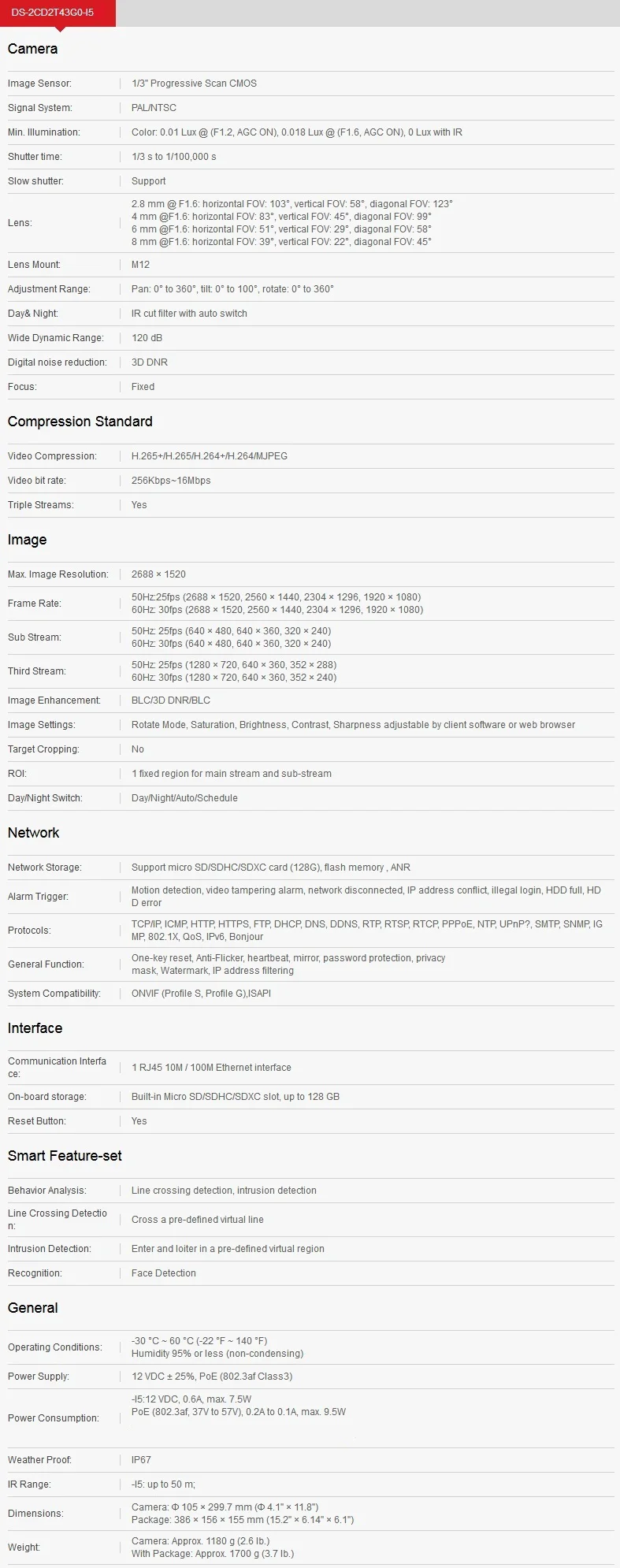 DS-2CD2T43G0-I5 Specifications