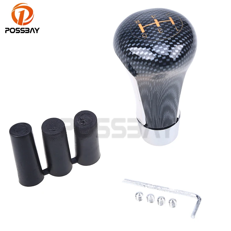 

POSSBAY Gear Knob Imitation Carbon Fiber Aluminum Universal for Car Gear Lever Stick Shift Knob Handle Cover Interior Decoration