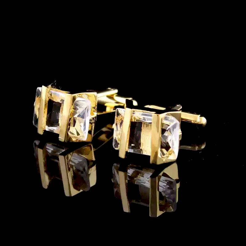 

Bridegroom Wedding Evening Party Business Men French Shirts Cuff Links Rose Gold Cufflinks White Crystal Cufflink With Gift Bag