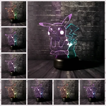 

New Qute 3D Illusion Animal Pokemon Pikachu LED Desk Light 7 Color Kiddie Kids Children Family Christmas Party Birthday Gifts