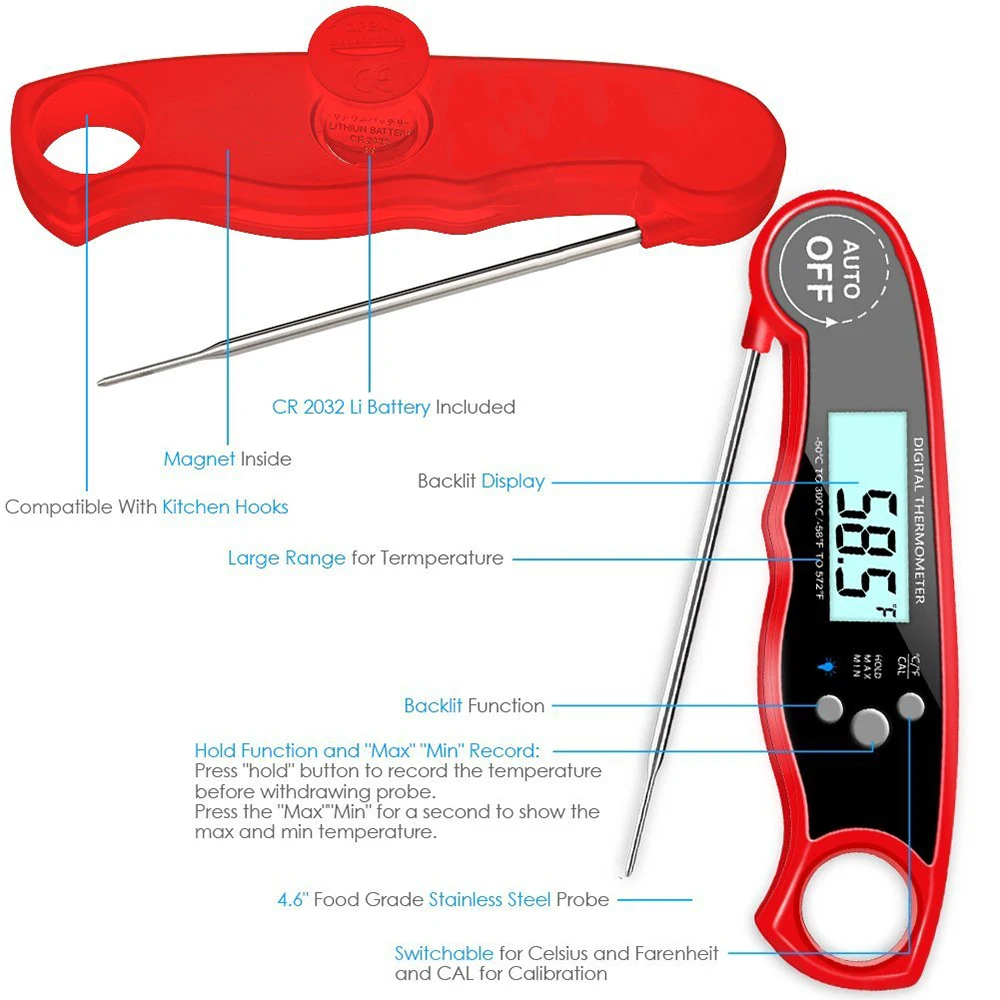 Цифровой термометр для мяса-IP67 водонепроницаемый термометр для мгновенного чтения с функциями калибровки и подсветки термометр для еды