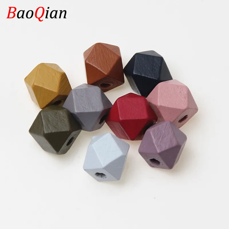 12/15/20mm Mixed Color Spacer Wood Geometric Faceted Wooden Beads For Jewelry Making DIY