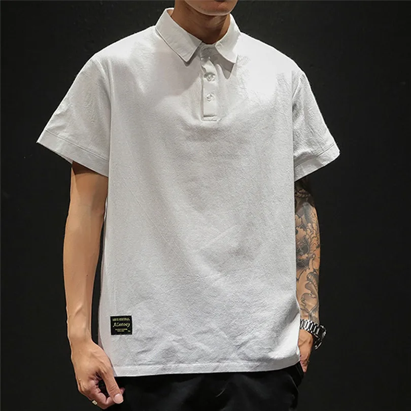 New Fashion Men Summer Cotton And Linen Short Sleeve Solid Color Stand Neck Loose Casual T Shirt Blouse Polo Top #4A24 (12)