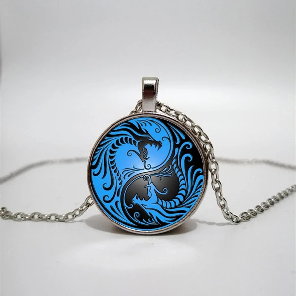 

hot sale, new blue dragon Phoenix Tai Chi glass pendant necklace, men and women clothing pendant necklace