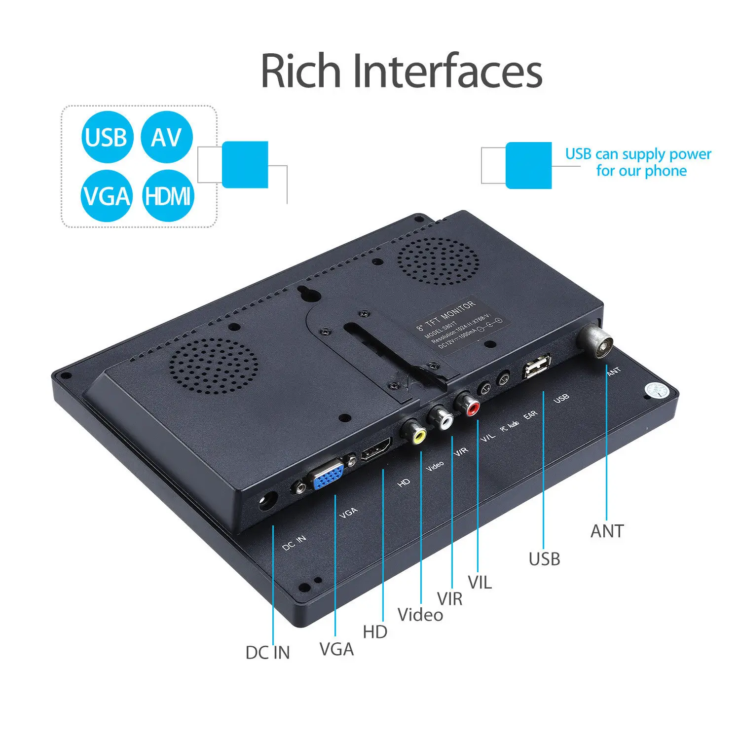 Eyoyo S801T монитор 8 &quot768x1024 ЖК экран дисплей для видеонаблюдения DVD PC ноутбук камера