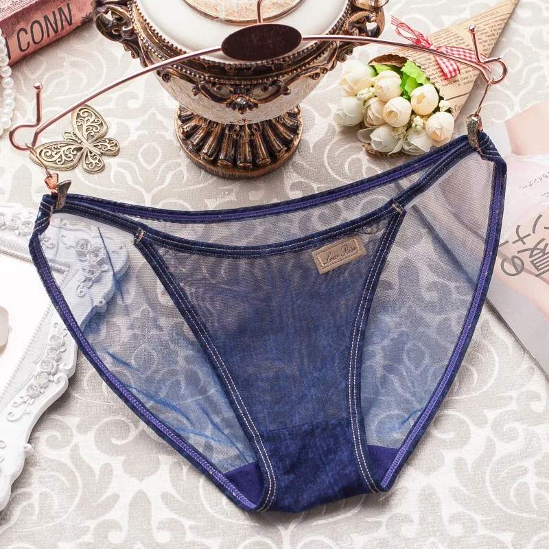 New Imitate Denim Lace Women Underwear Girls Transparent Sexy Panties Low Waist Seamless Briefs