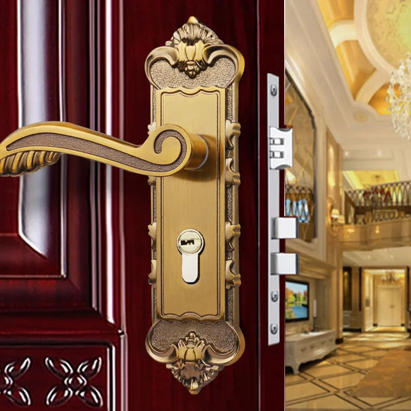 

2018 New Cadeado Fechadura Free Shipping Manufacturers Selling European Aluminum Hand Lock Yellow Bronze Indoor Door Real Wood