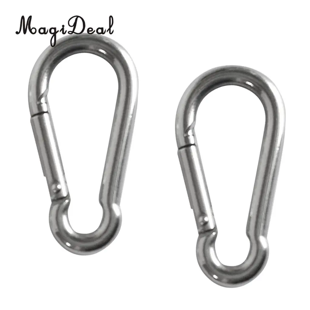 MagiDeal 2Pcs Stainless Steel Carabiner Clip Snap Spring Fast Hook Buckle M5/4x50/40mm for Camping Hiking Boating Kayaking Acce