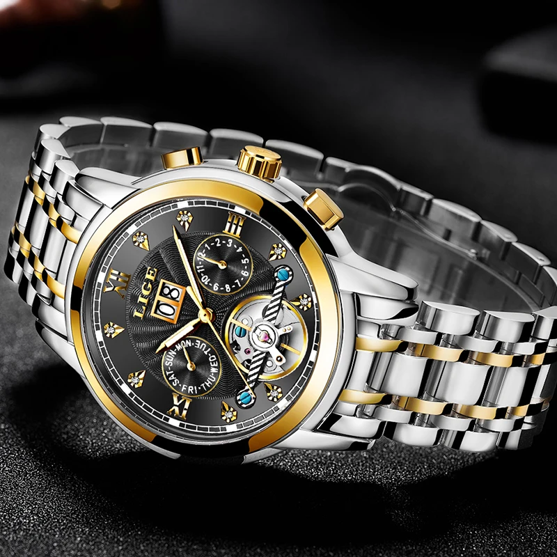 ييج أعلى العلامة التجارية الفاخرة الرجال الساعات التلقائي تاريخ الميكانيكية ووتش الذكور الفولاذ المقاوم للصدأ للماء الرياضة ووتش الرجال ...