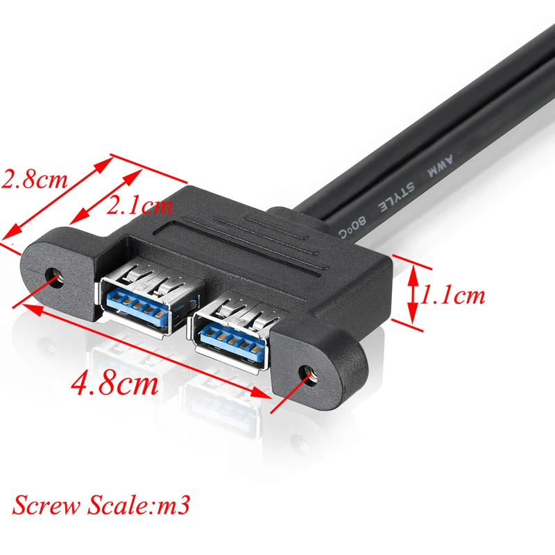 Bochara материнская плата 20Pin-Dual USB 3,0 Женский кабель с винтовым креплением на панель из фольги+ Плетеный экранированный 50 см