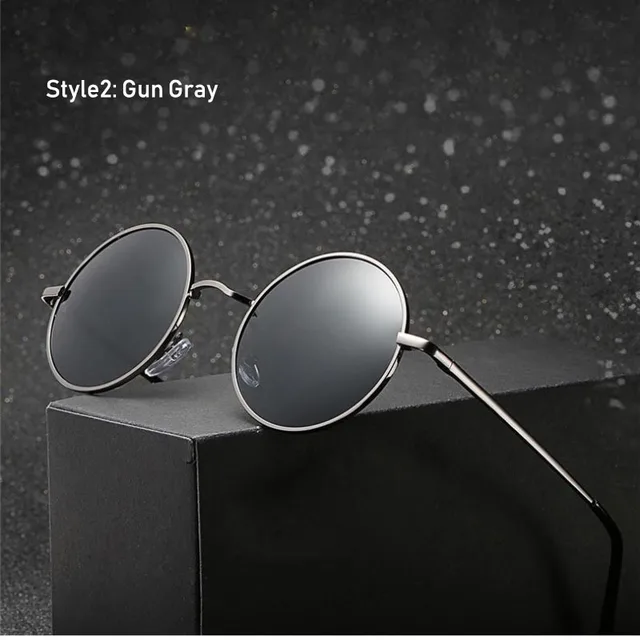 Retro Vintage Round Polarized Sunglasses Men Brand Designer Sun Glasses Women Alloy Metal Frame Black Lens Eyewear Driving UV400 D5 Gun