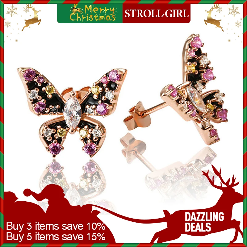 

Strollgirl new arrival 925 sterling silver lovely butterfly push-back stud earrings with CZ diy jewelry making for women gifts