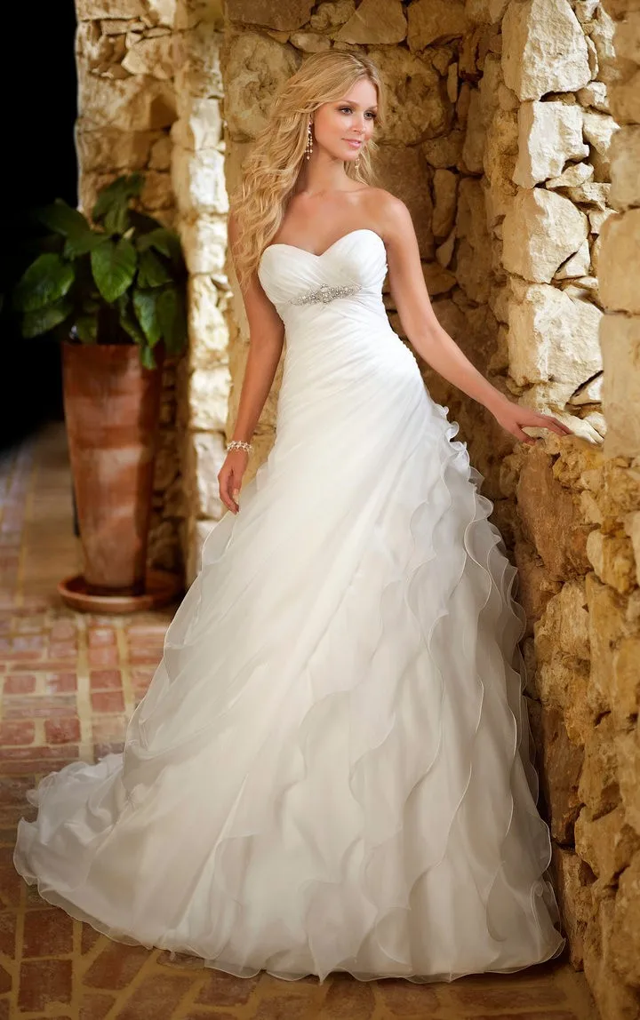 

Summer Style Hot Sale Sweetheart Princess Off the Shoulder Custom Made OEM Organza Ruffles Vestidos Wedding Dress 2015