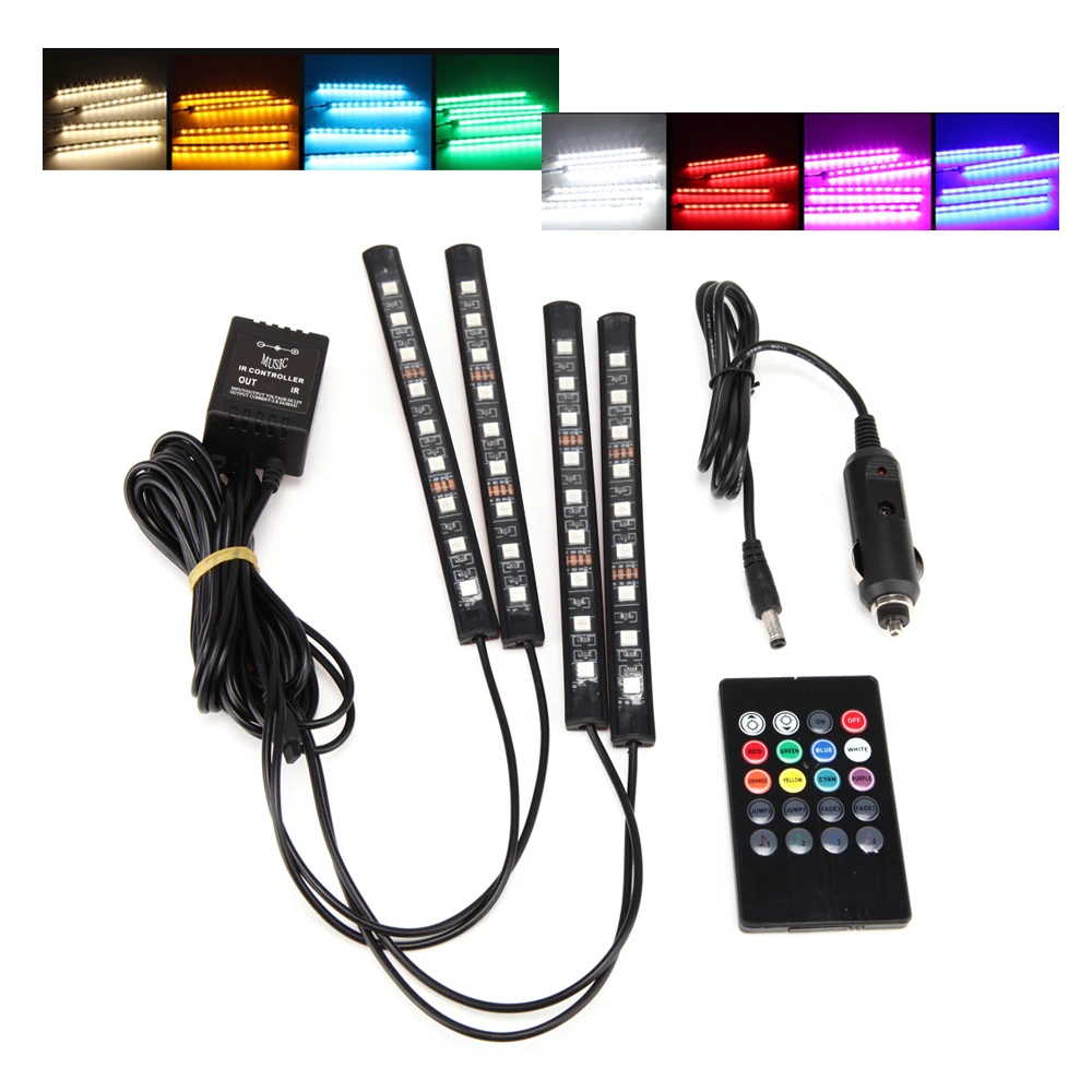

4*9 LED Car Light Interior Atmosphere SUV Floor Strip Lamp Remote Music Control Car Interior Neon Lights