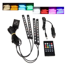 4 9 LED Car Light Interior Atmosphere SUV Floor Strip Lamp Remote Music Control Car Interior