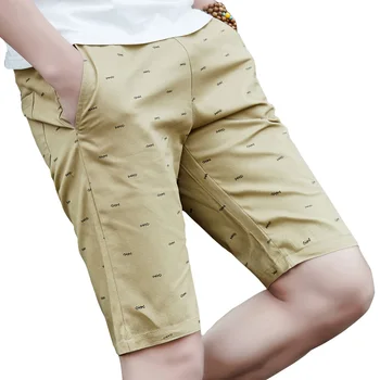 

2019 Summer New Men Shorts Cotton Casual Shorts For Men Elastic Waist Summer Fish Bone Printed Khaki Beach Shorts 4XL 5XL