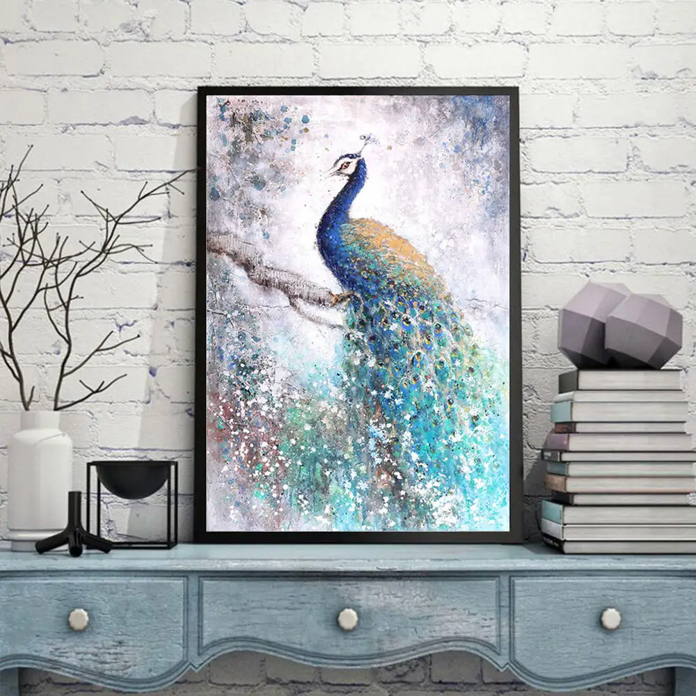 

Modern Blue Peacock Oil Painting Core Minimalism Lip Wall Pictures Canvas Art Print Poster Home Living Room Art Decor